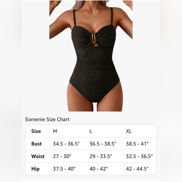NWT! Eomenie Sophisticated Black One-Piece Swimsuit with Gold Accent - Picture 4 of 7